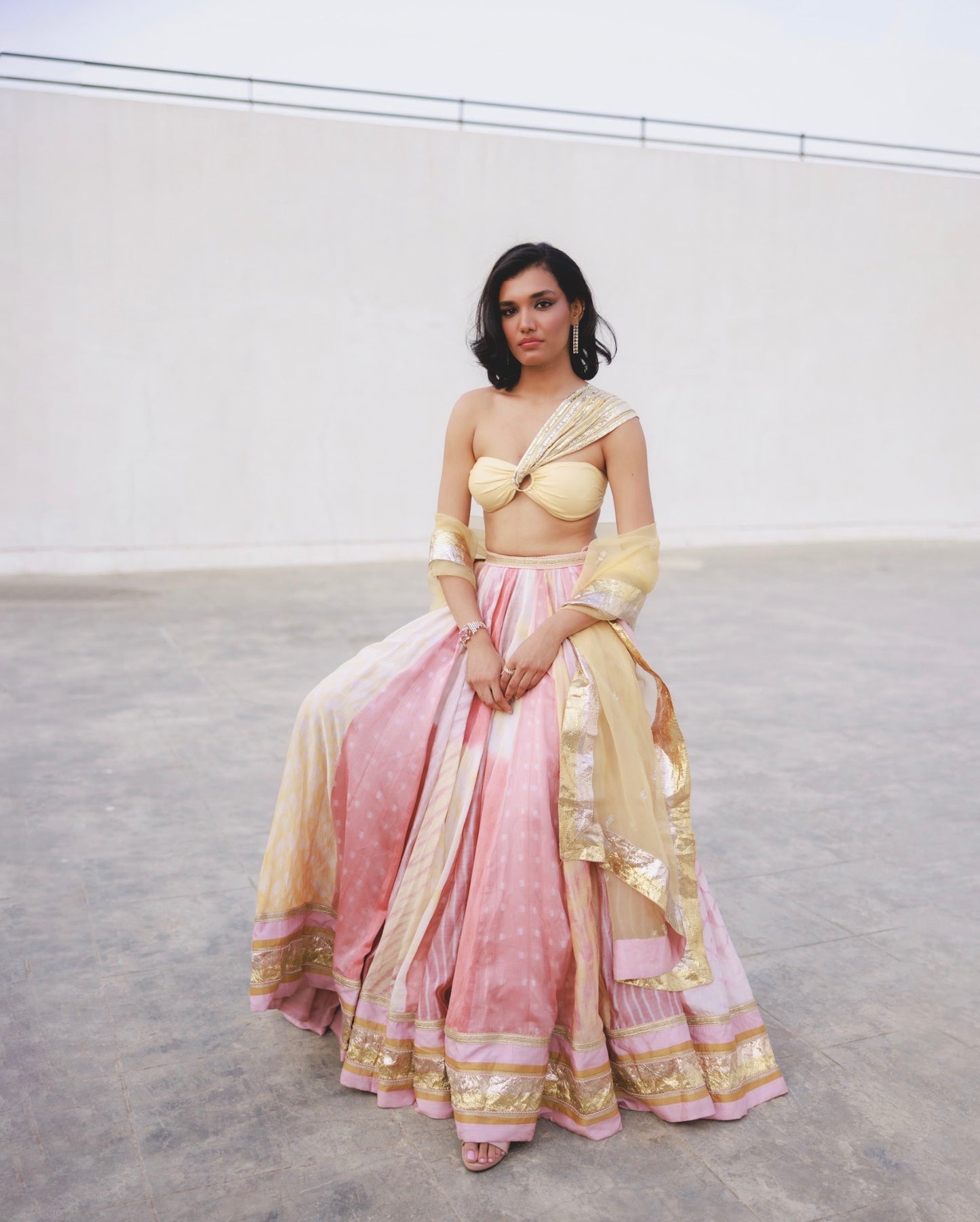 Usha Ghaghra Set in Butter