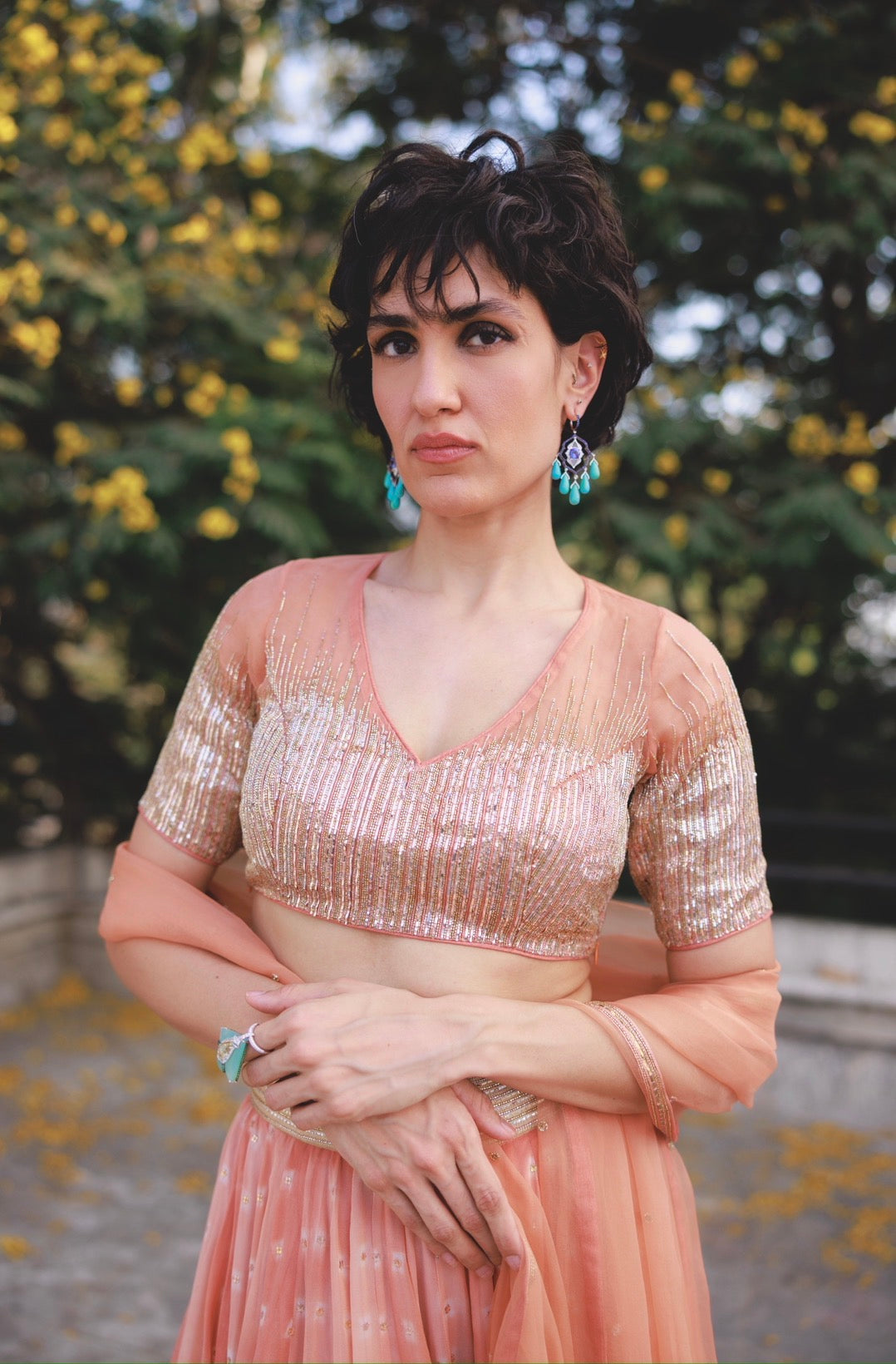 Navya Ghaghra set in Terracotta