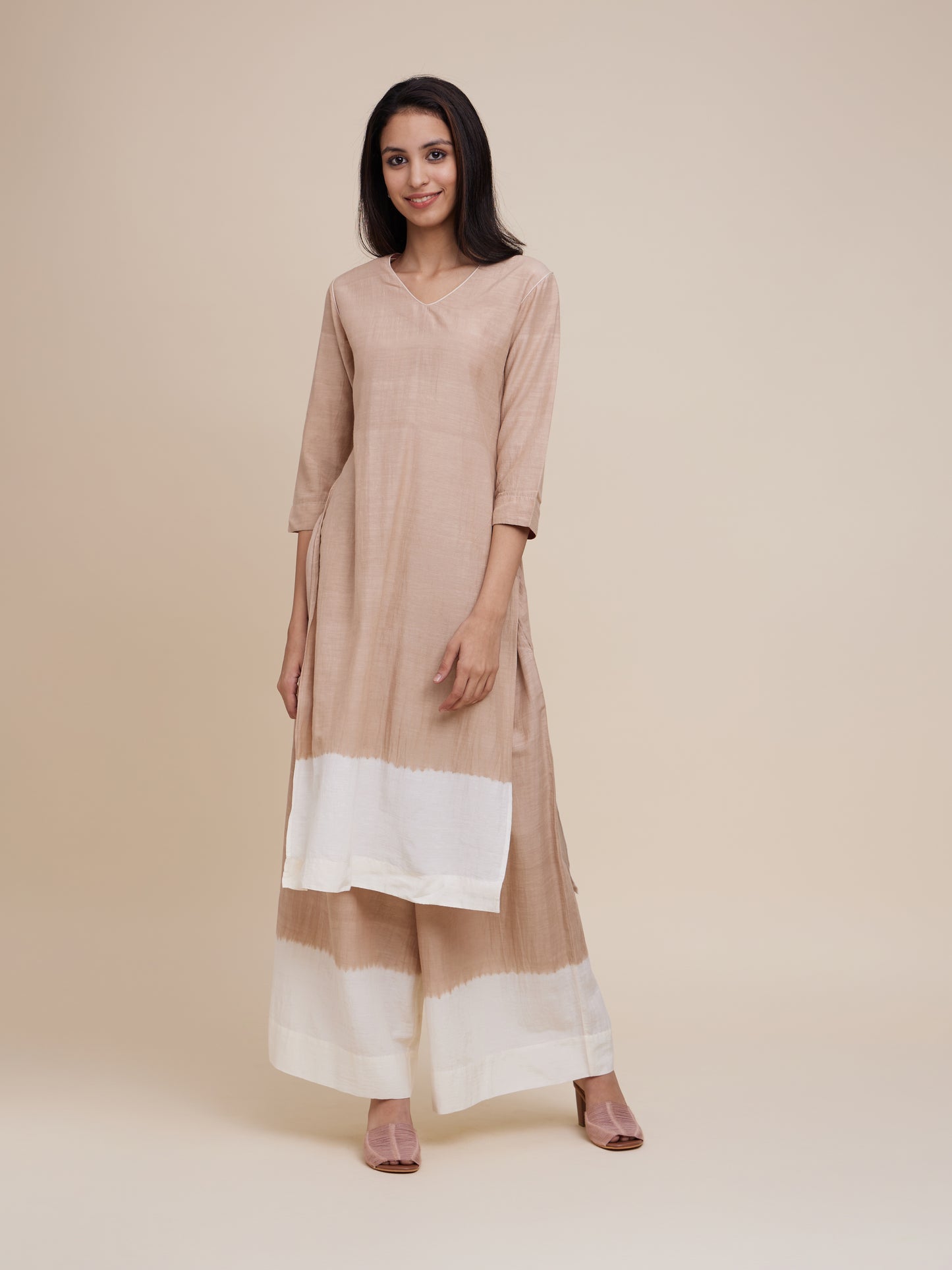 High Slit Kurta Set in Walnut
