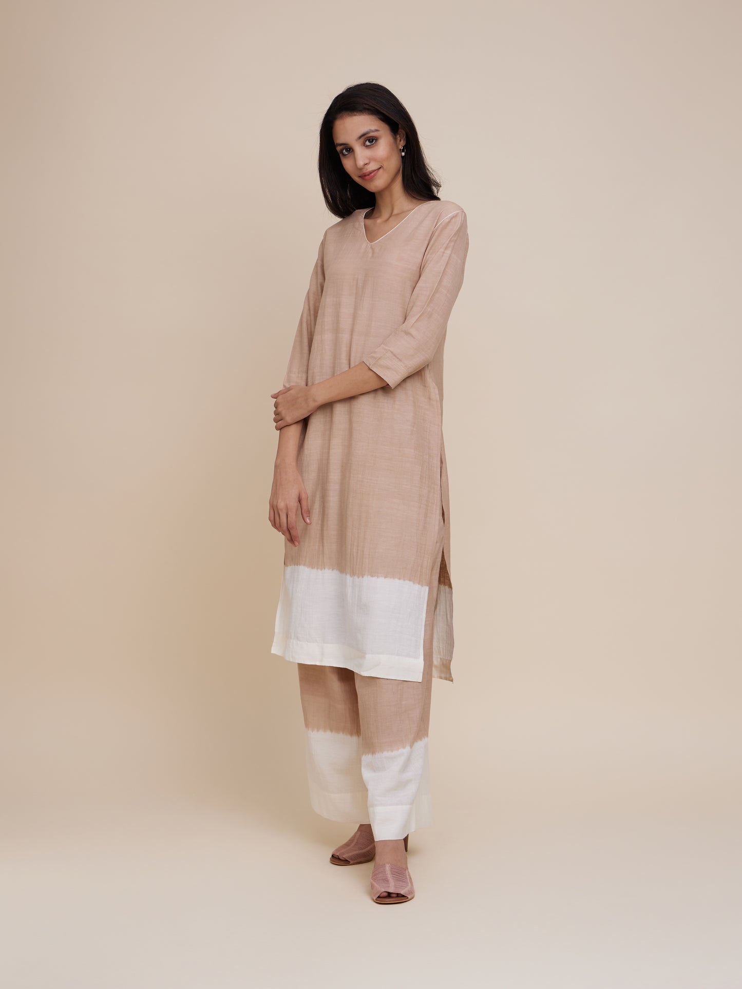 High Slit Kurta Set in Walnut
