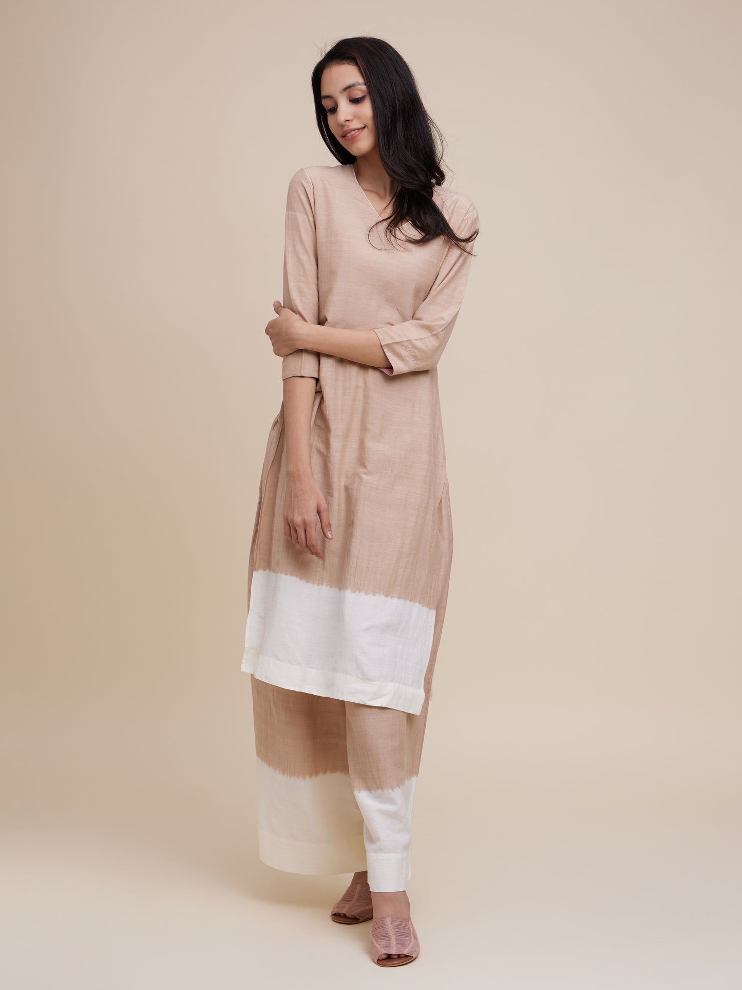 High Slit Kurta Set in Walnut