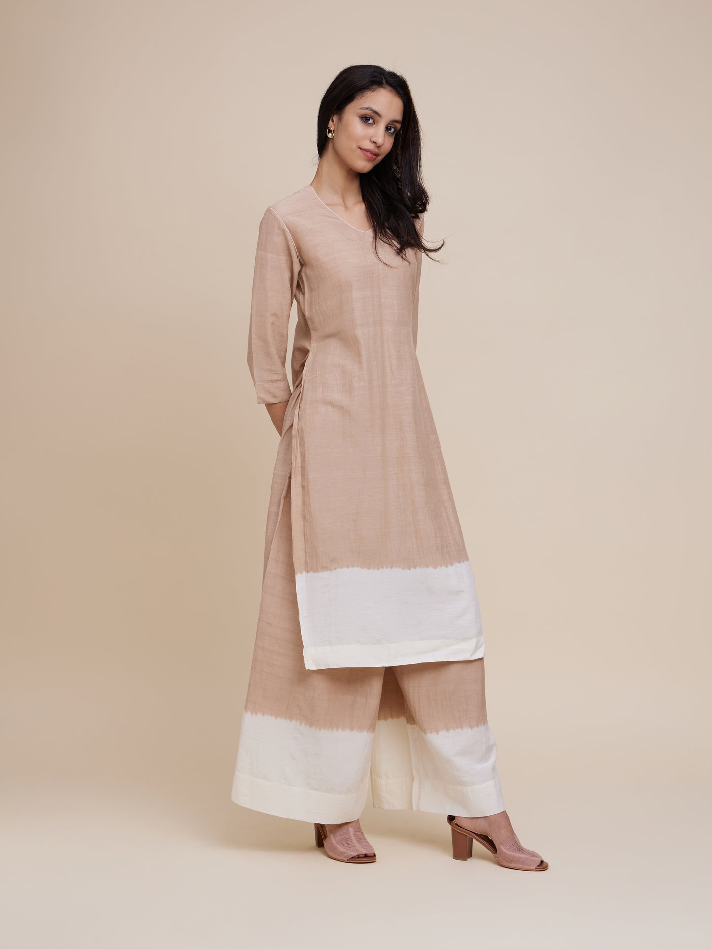 High Slit Kurta Set in Walnut