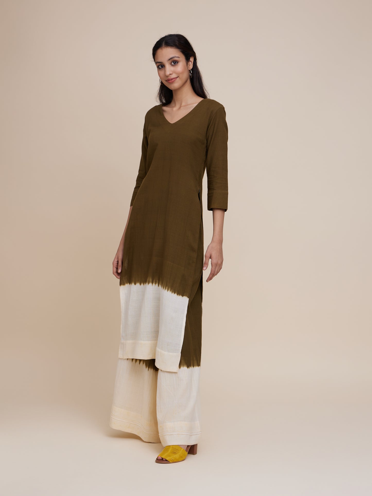 High Slit Kurta Set in Olive