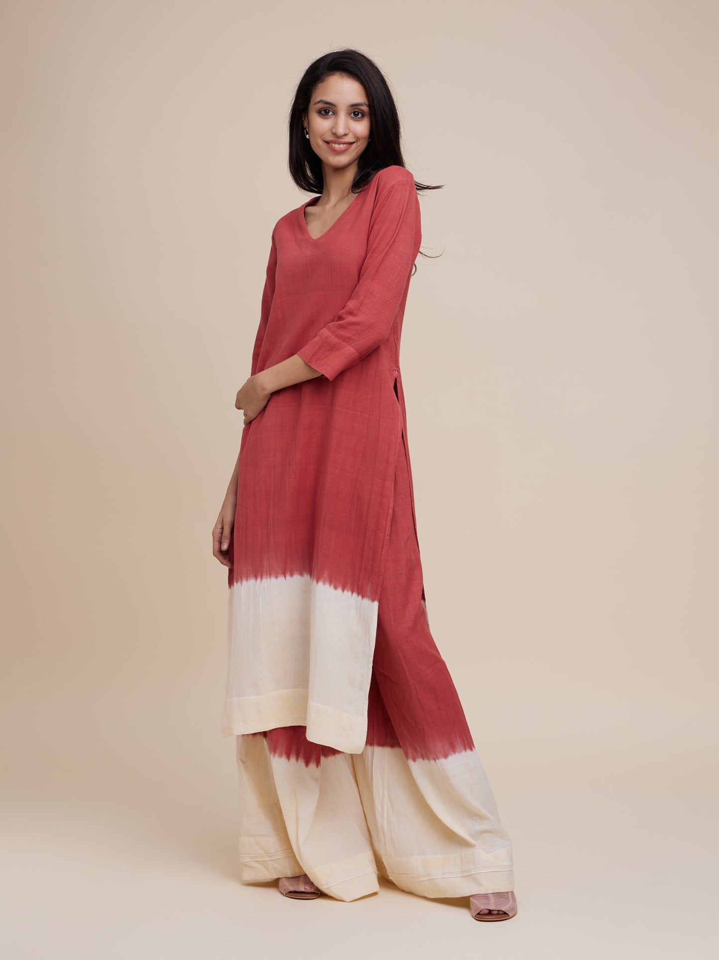 High Slit Kurta Set in Wine