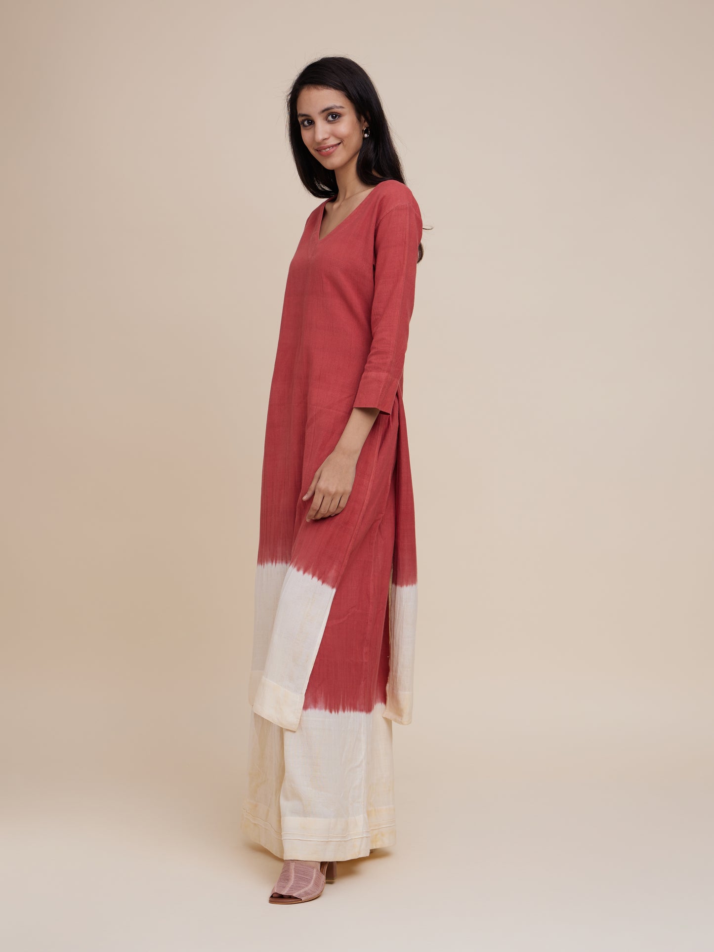 High Slit Kurta Set in Wine