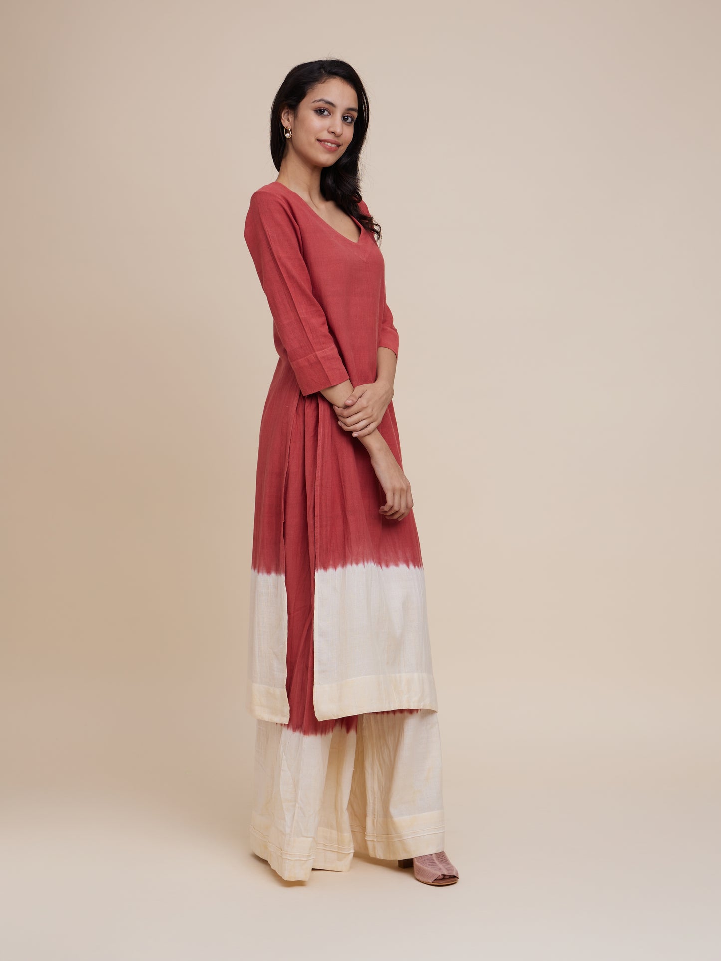 High Slit Kurta Set in Wine