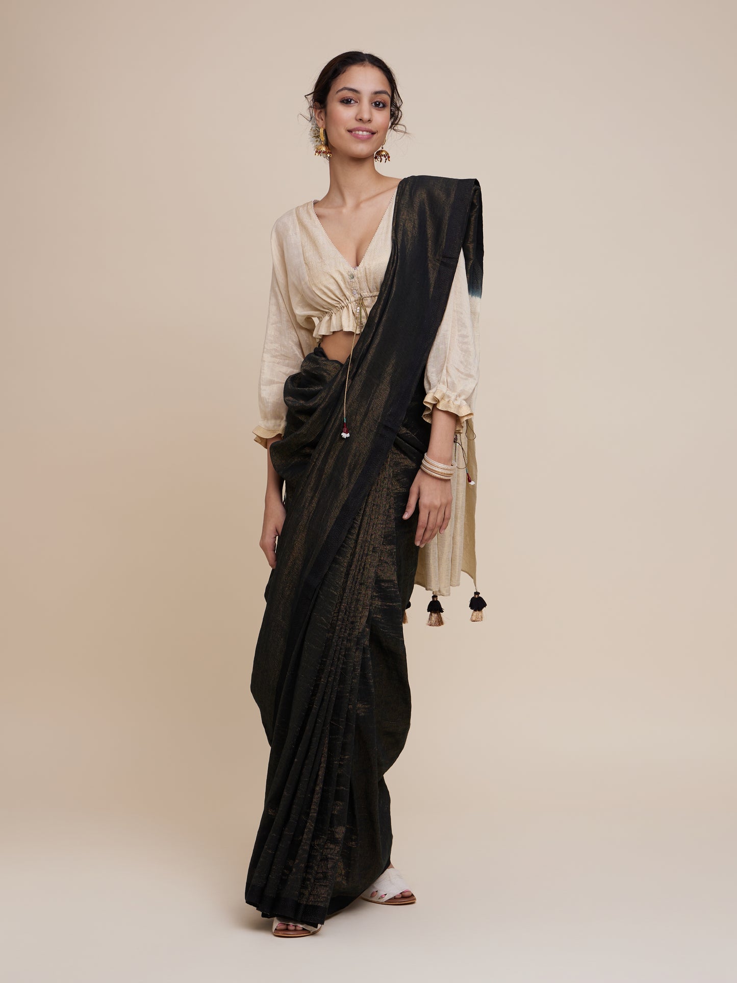 Zari Saree in Kohl Gold