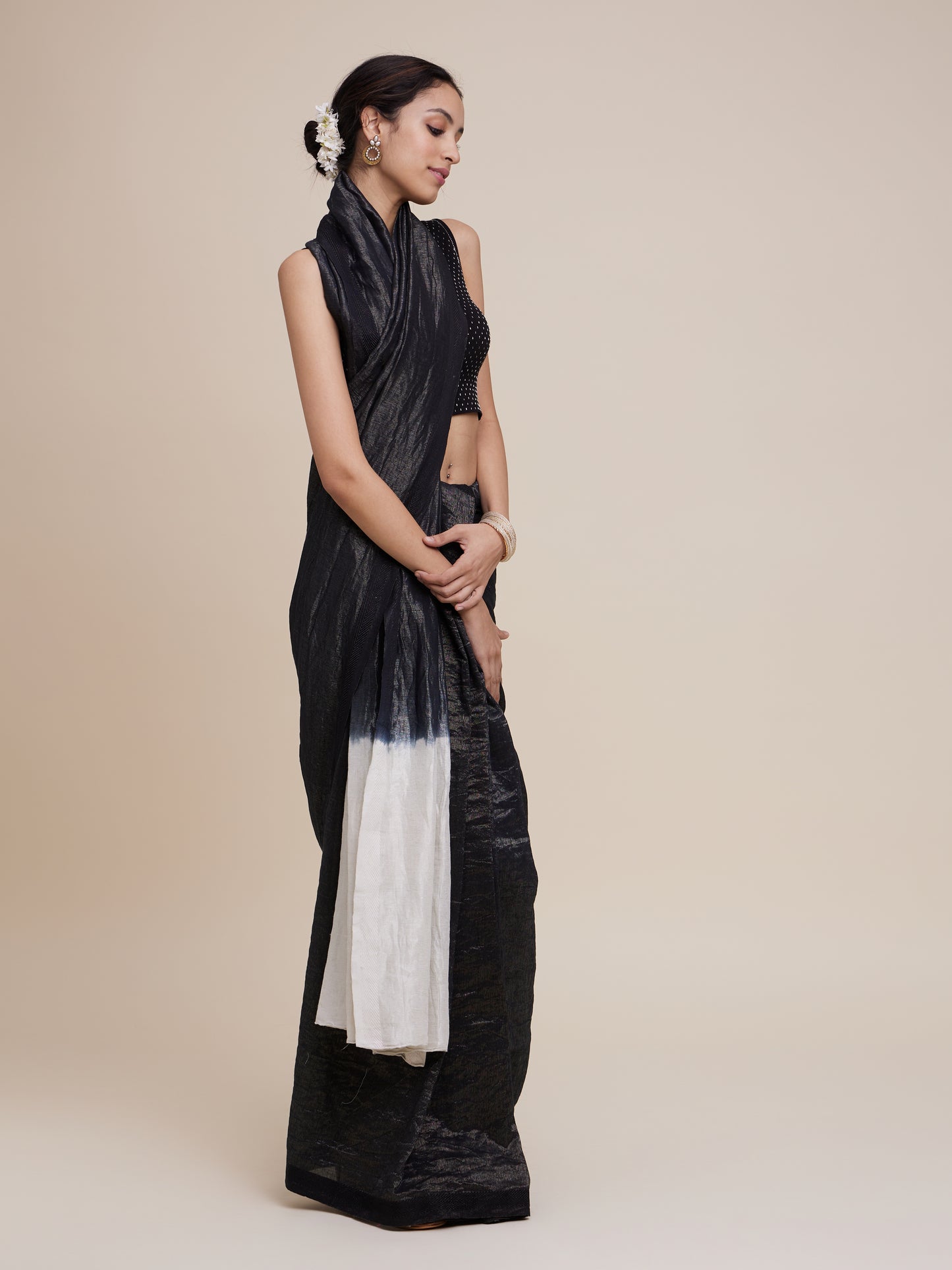 Zari Saree in Kohl Silver