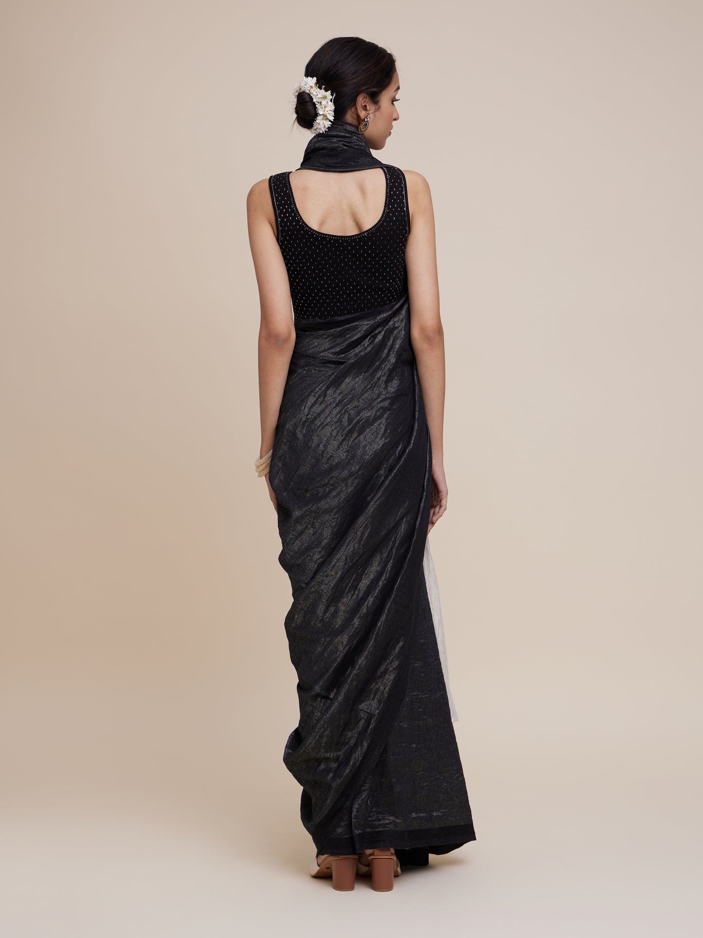 Zari Saree in Kohl Silver