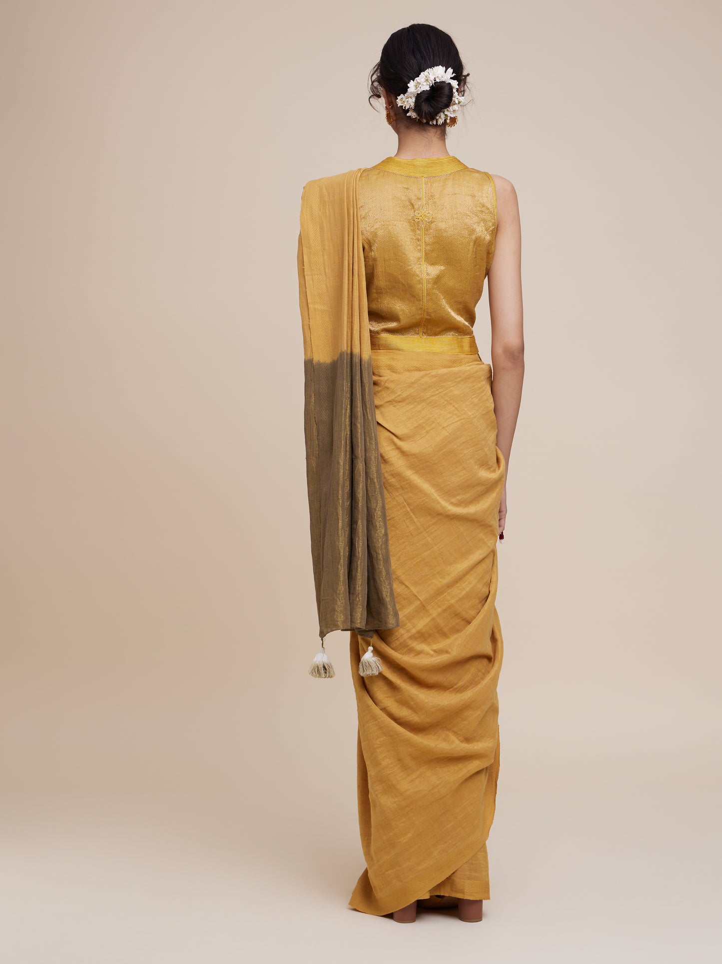 Zari Saree in Marigold Olive
