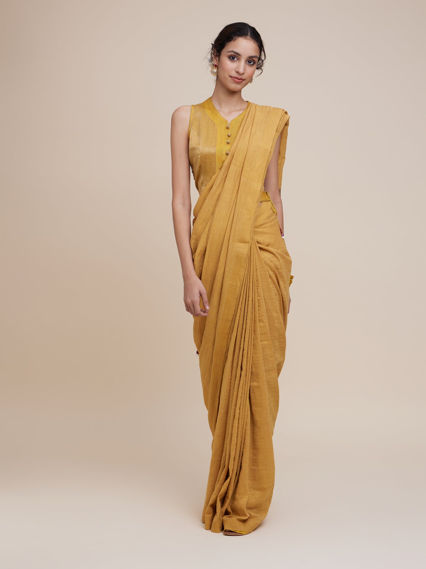 Zari Saree in Marigold Olive