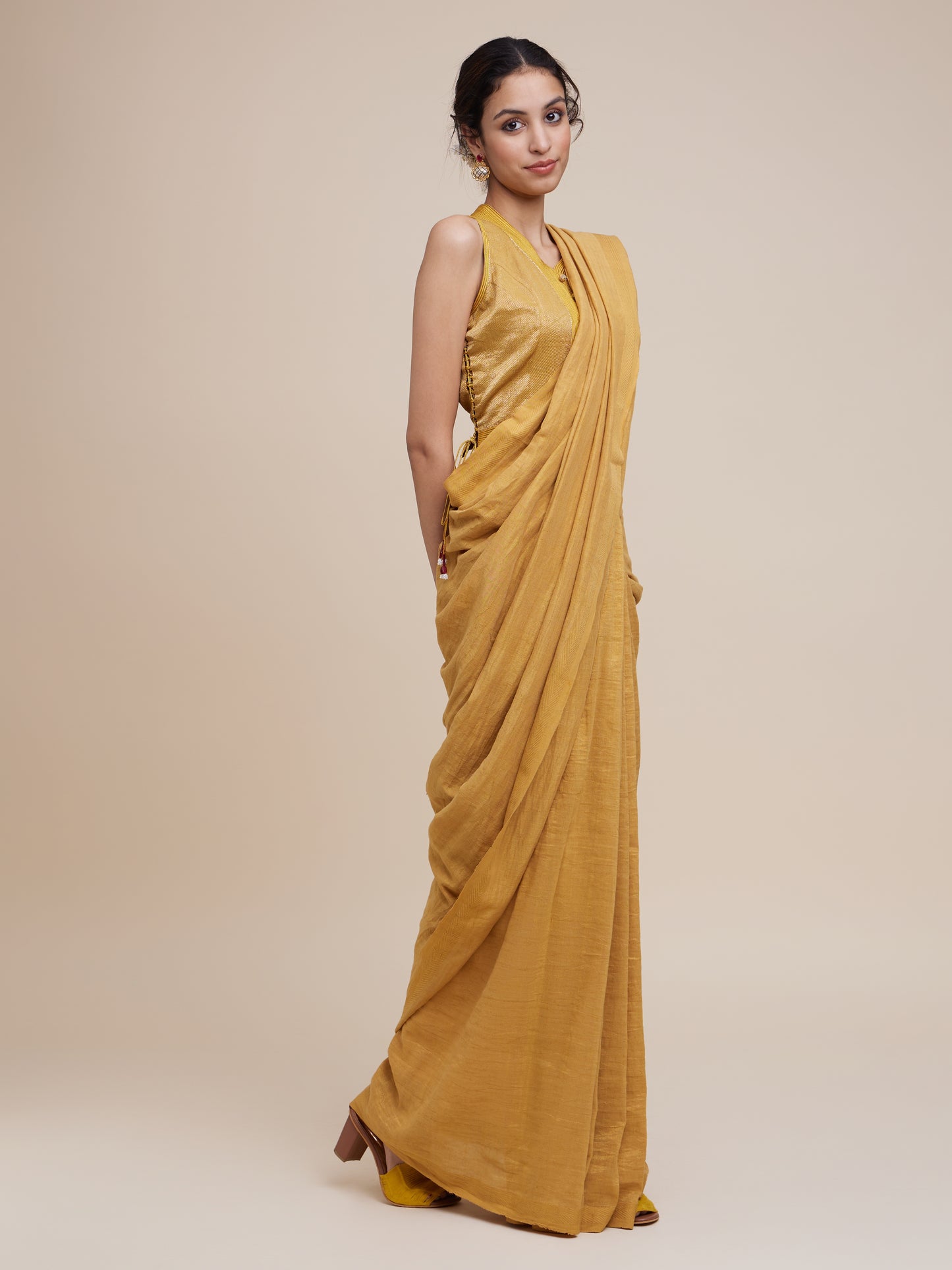 Zari Saree in Marigold Olive