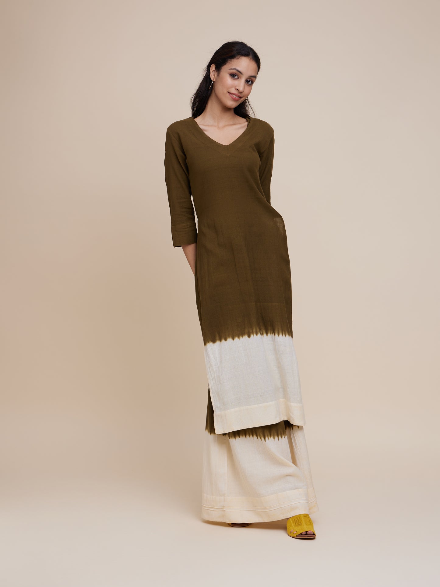 High Slit Kurta Set in Olive