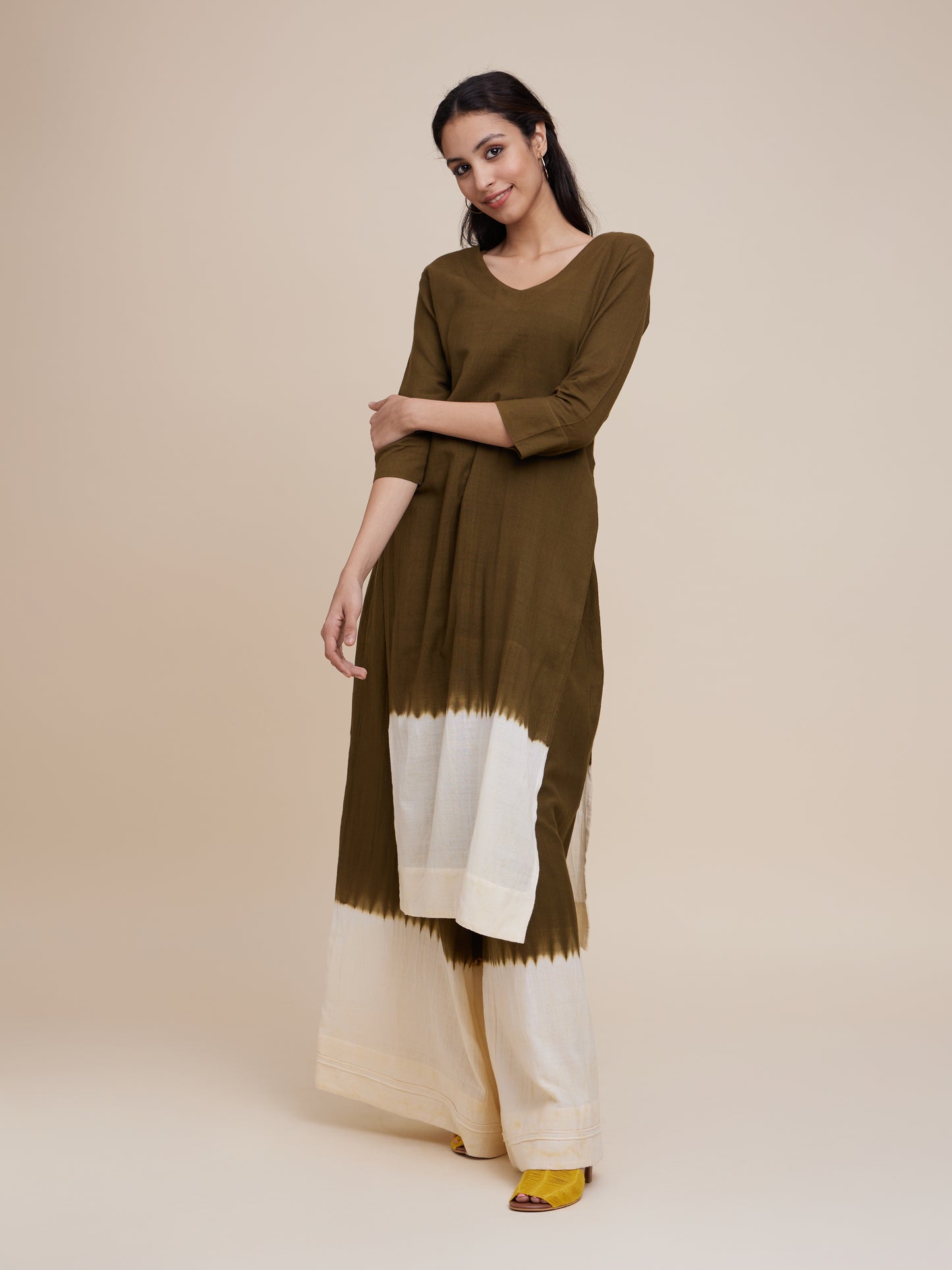High Slit Kurta Set in Olive