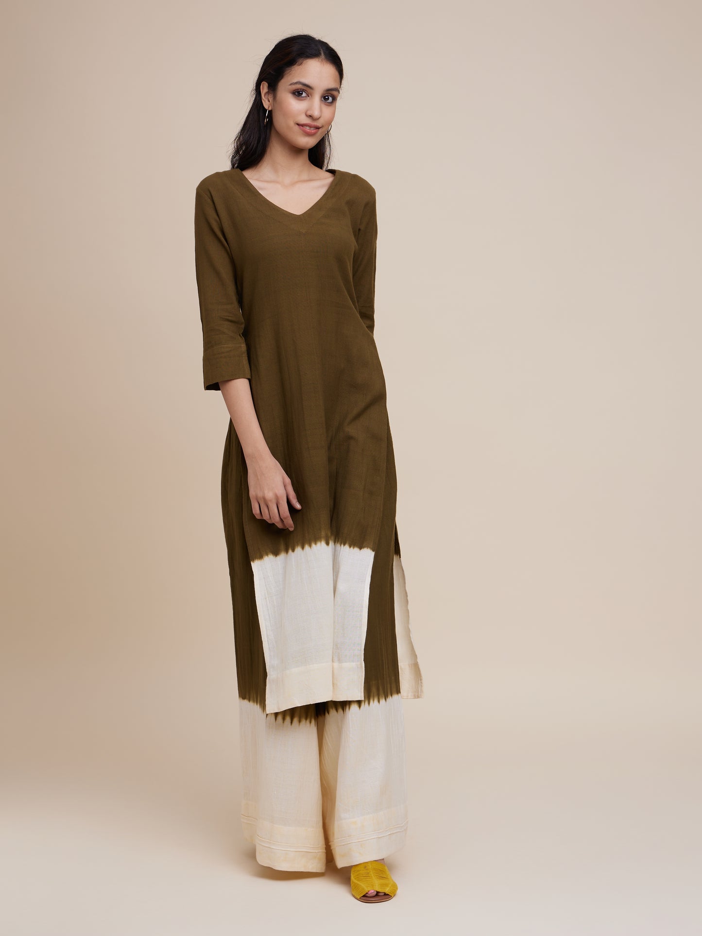 High Slit Kurta Set in Olive