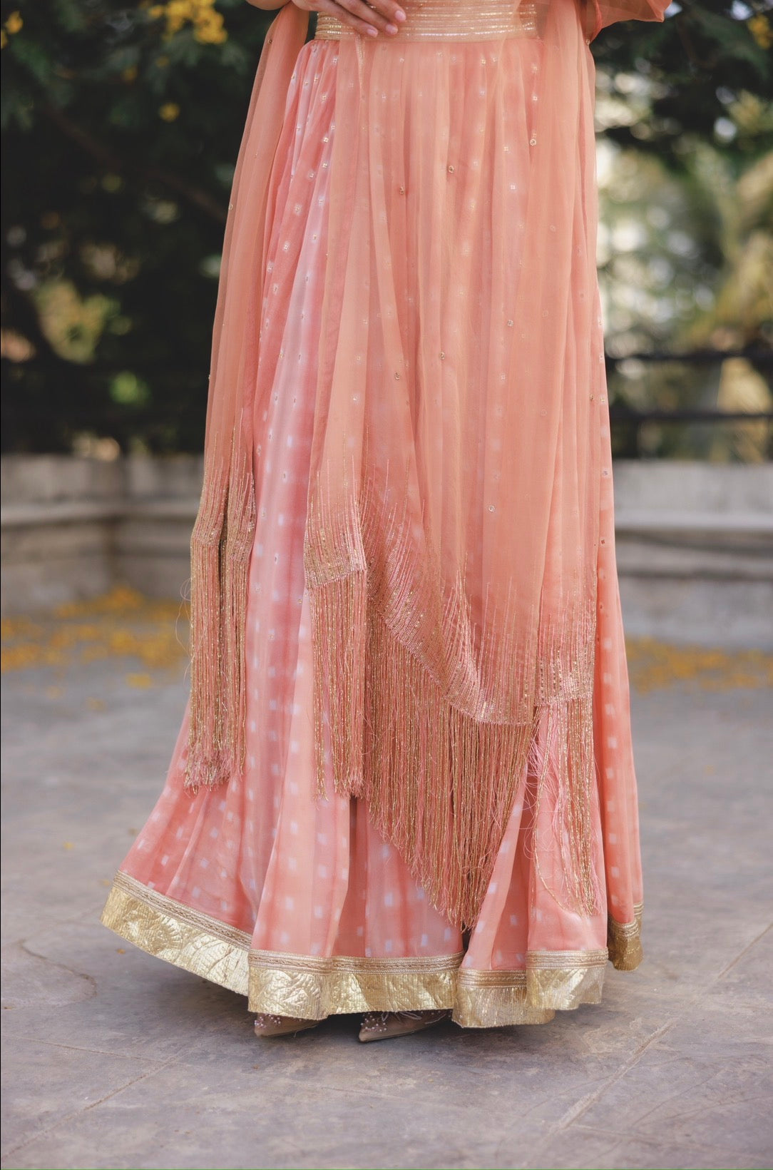 Navya Ghaghra set in Terracotta