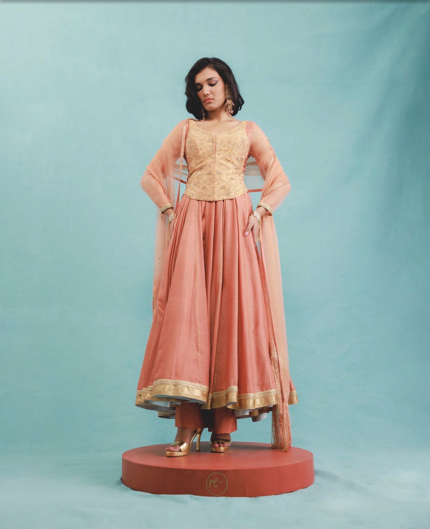 Chandni dress set in Terracotta