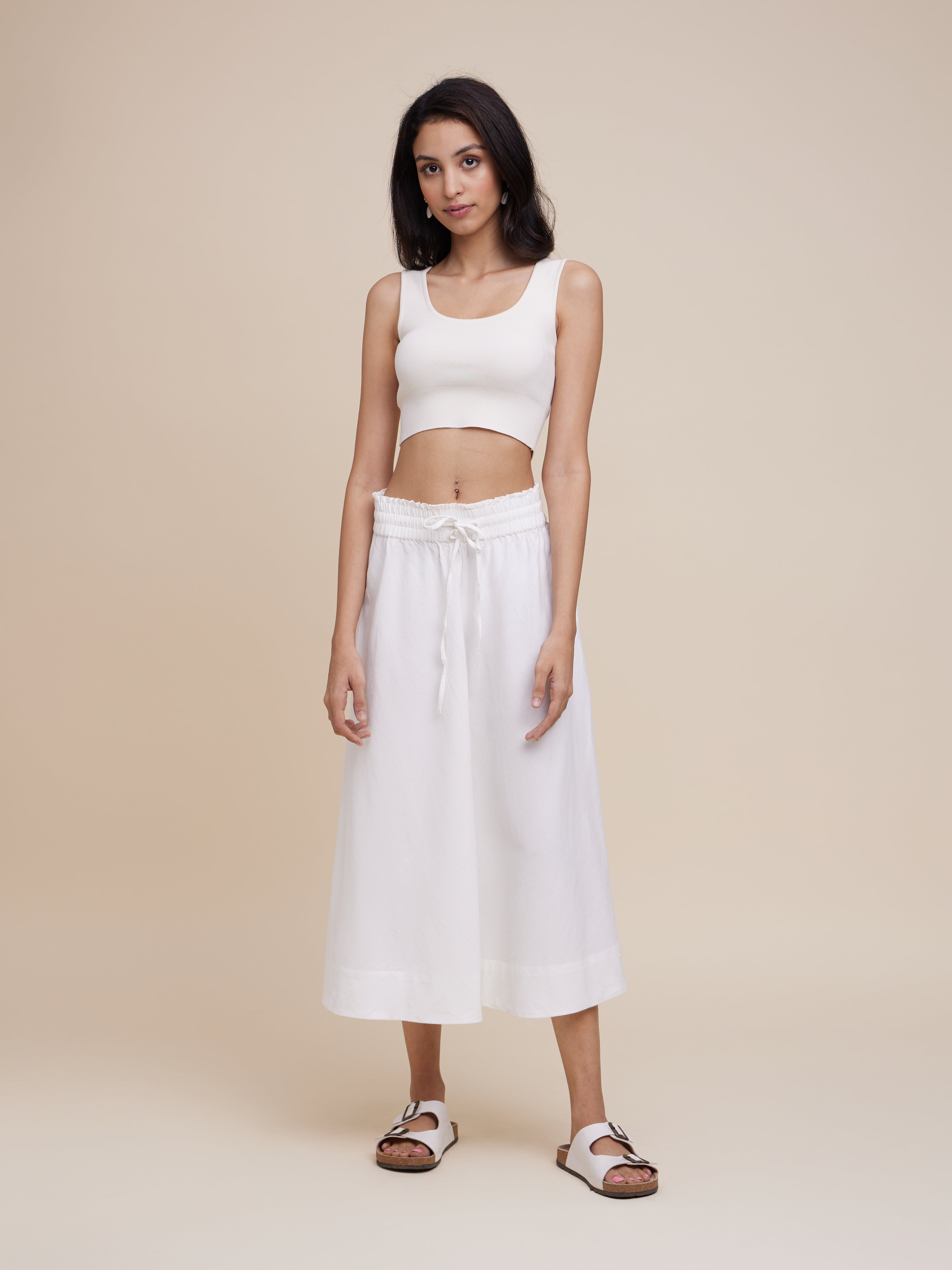 White linen clearance drawstring skirt