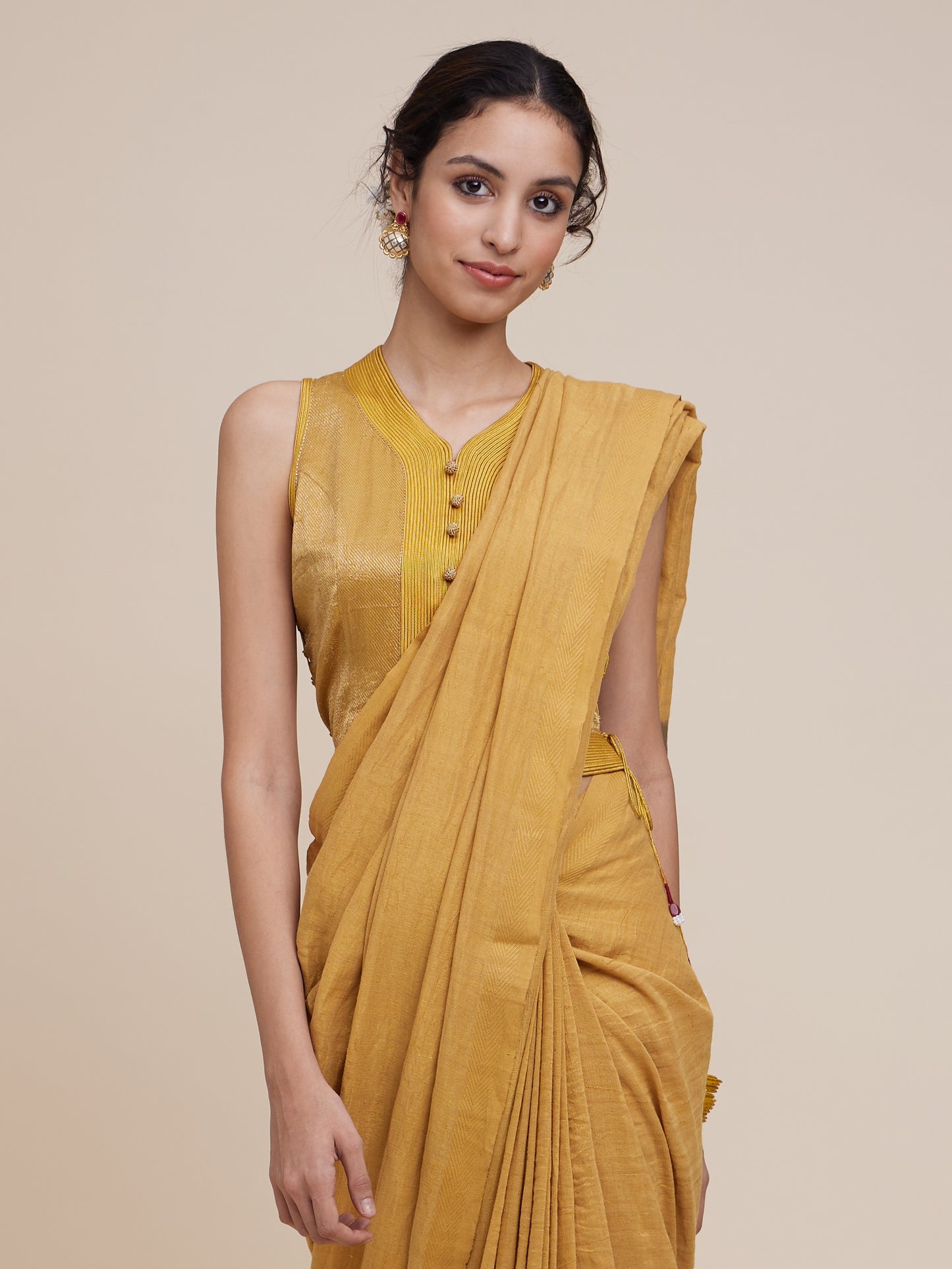 Zari Saree in Marigold Olive