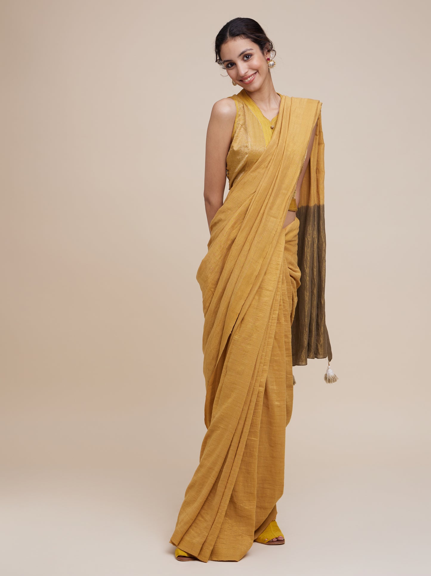 Zari Saree in Marigold Olive